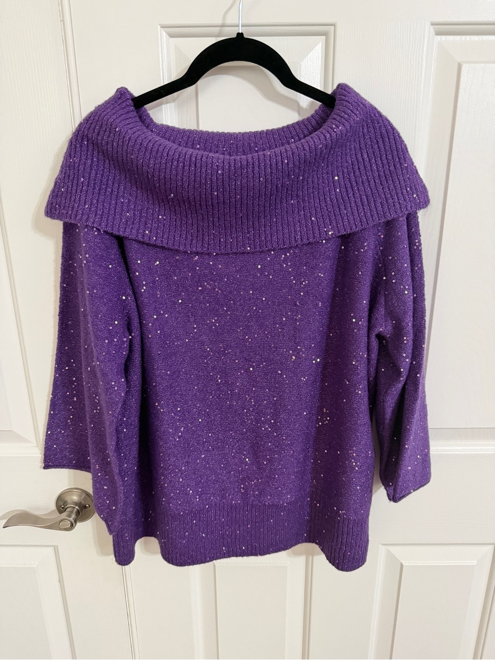 Cato Purple Sequin Metallic Sweater XL Convertible Cowl Neck Off Shoulder
